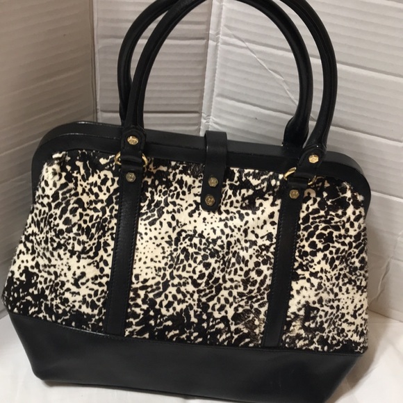 Vince Camuto VC Signature leather and leopard fur satchel with gold tone hardwar - Picture 3 of 9